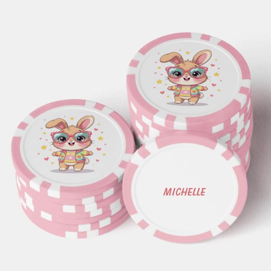 Cute monogram girly bunny wearing glasses pokerchips (Stapel)