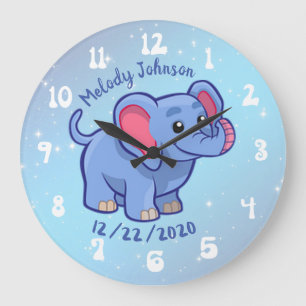 Cute Monogram name and Date Nursery & kids Große Wanduhr