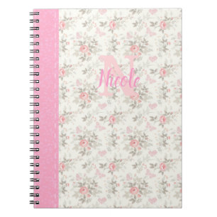 Cute Monogram Pink Floral Design Notebook Notizblock