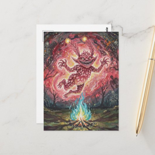 Cute Monster at the Campfire Postkarte (Vorderseite/Rückseite Beispiel)