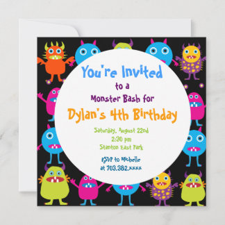 Cute Monster Birthday Party Invitation Templates Einladung