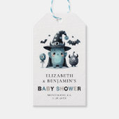 Cute Monster Fall Halloween Blue Coed Baby Shower Geschenkanhänger (Vorderseite)
