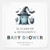 Cute Monster Fall Halloween Blue Coed Baby Shower Quadratischer Aufkleber (Vorderseite)