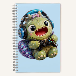 Cute Monster Gamer with Headphones Spiral Notebook Notizblock