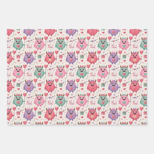 Cute monster Valentine wrapping paper Geschenkpapier Set (Vorderseite)