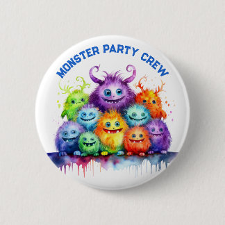 Cute Monsters Kids Birthday Party Crew Button