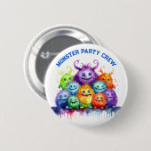 Cute Monsters Kids Birthday Party Crew Button (Vorne & Hinten)