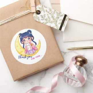 Cute Moon Bunny Girl  Runder Aufkleber