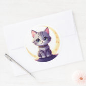 Cute Moon Cat Sticker – Magical Kitten on Crescent (Umschlag)