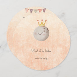 Cute Moon With Crown Baby Girl Card Einladung