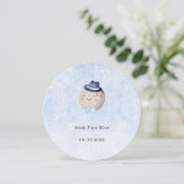 Cute Moon With Hat And Bow Baby Boy Card Einladung (Stehend Vorderseite)