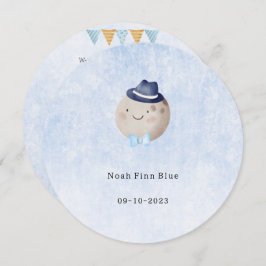 Cute Moon With Hat And Bow Baby Boy Card Einladung