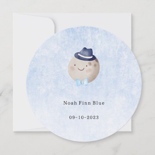 Cute Moon With Hat And Bow Baby Boy Card Einladung (Vorderseite)