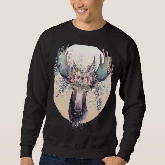 Cute Moose Flower Crown Animal Sweatshirt (Vorderseite)