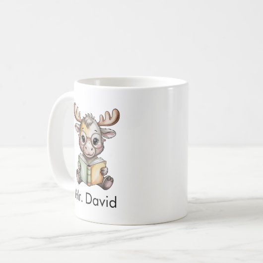 Cute Moose Reading a Book Custom Kaffeetasse (Vorderseite Links)