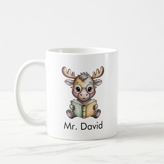 Cute Moose Reading a Book Custom Kaffeetasse (Links)