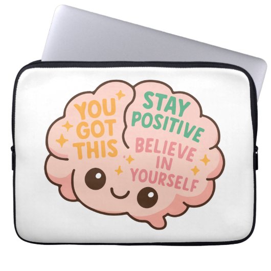 Cute Motivational Brain Stay Positive and Believe Laptopschutzhülle (Vorderseite)
