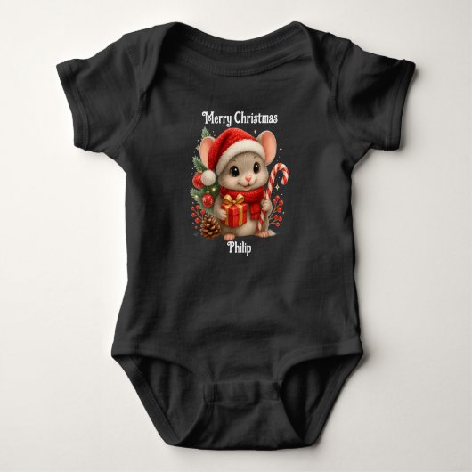 cute mouse Christmas holiday baby bodysuit T-Shirt Baby Strampler (Vorderseite)