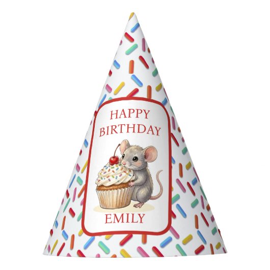 Cute Mouse, Cupcakes and Sprinkles Birthday Partyhütchen (Vorderseite)