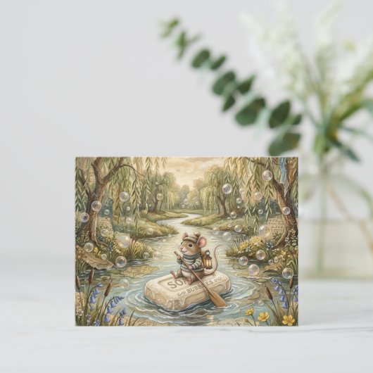 Cute Mouse Floating Down River on Soap Postkarte (Stehend Vorderseite)
