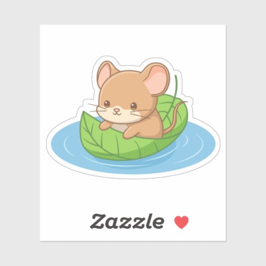 Cute Mouse in a Leaf Boat Aufkleber (Blatt)