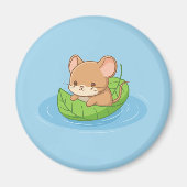 Cute Mouse in a Leaf Boat Blue Magnet (Vorne)