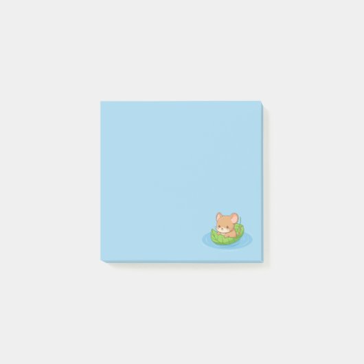 Cute Mouse in a Leaf Boat Blue Post-it Klebezettel (Vorderseite)