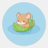 Cute Mouse in a Leaf Boat Blue Runder Aufkleber (Vorderseite)
