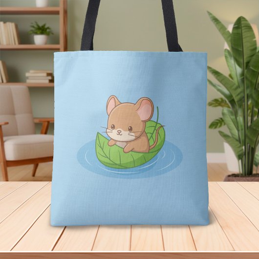 Cute Mouse in a Leaf Boat Blue Tasche