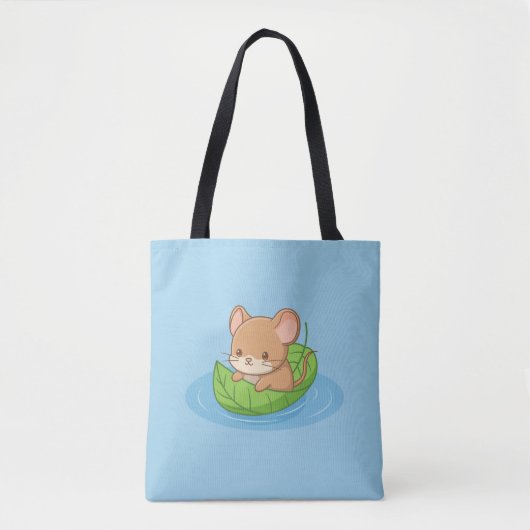 Cute Mouse in a Leaf Boat Blue Tasche (Vorderseite)