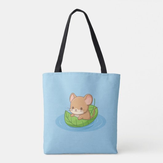 Cute Mouse in a Leaf Boat Blue Tasche (Rückseite)