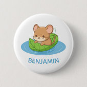 Cute Mouse in a Leaf Boat Custom Name Button (Vorderseite)