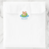 Cute Mouse in a Leaf Boat Custom Name Runder Aufkleber (Tasche)