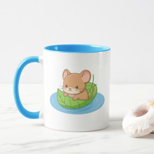 Cute Mouse in a Leaf Boat Tasse (Mit Donut)