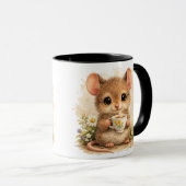 Cute Mouse Mug – Adorable Mouse Drinking Coffee Tasse (VorderseiteRechts)