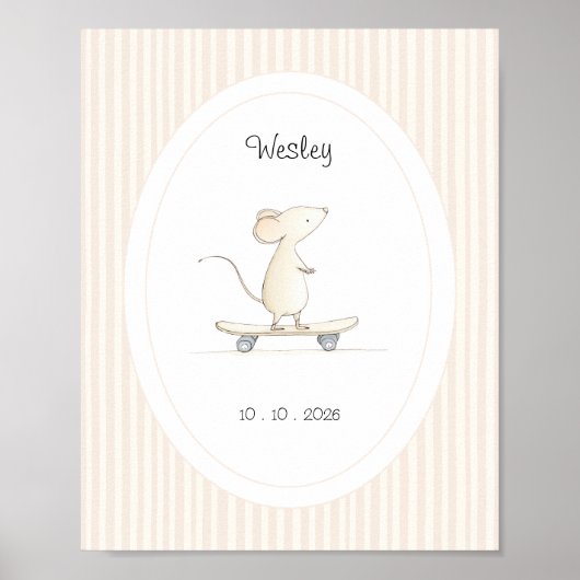 Cute Mouse Nursery Name Date Poster (Vorne)