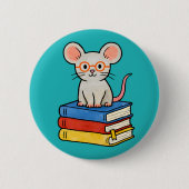 Cute Mouse on Books Stack Button (Vorderseite)