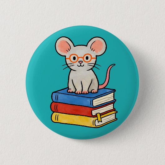 Cute Mouse on Books Stack Button (Vorderseite)