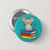 Cute Mouse on Books Stack Button (Vorne & Hinten)