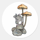 Cute Mouse Standing on Rocks, with Mushrooms Runder Aufkleber (Vorderseite)