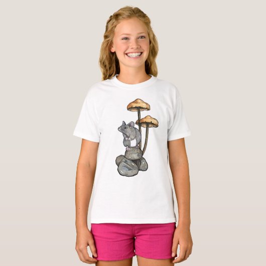 Cute Mouse Standing on Rocks, with Mushrooms T-Shirt (Vorne ganz)