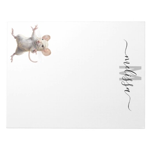 Cute Mouse Watercolor Monogram Name Notepad Notizblock (Vorderseite)