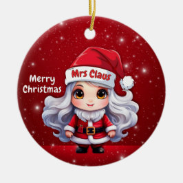 Cute Mrs Santa Claus Character Berry Red Snowy🎄 Keramik Ornament