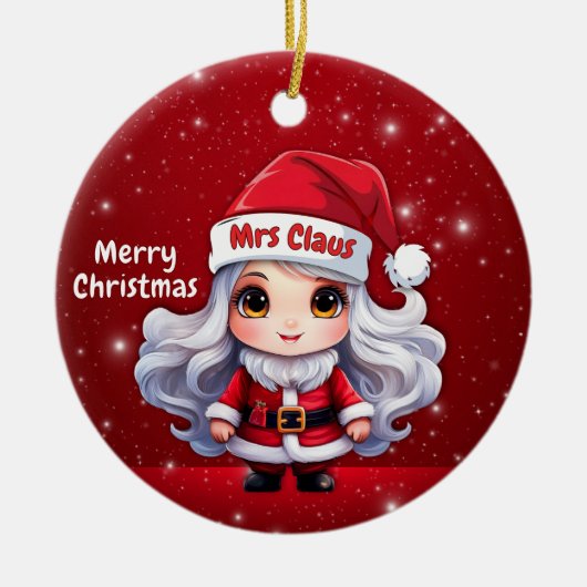 Cute Mrs Santa Claus Character Berry Red Snowy🎄 Keramik Ornament (Vorne)