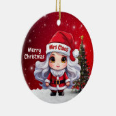 Cute Mrs Santa Claus Character Berry Red Snowy🤶🎄 Keramik Ornament (Rechts)