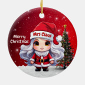 Cute Mrs Santa Claus Character Berry Red Snowy🤶🎄 Keramik Ornament (Hinten)