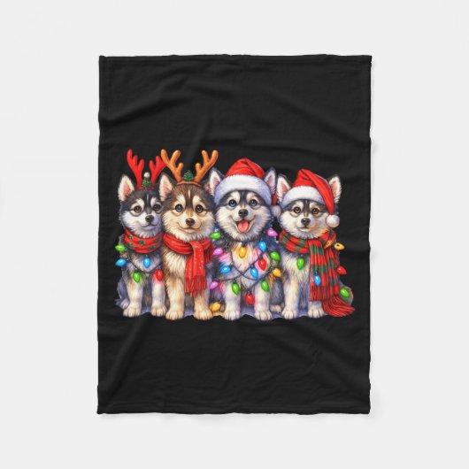 Cute Msky Christmas Dogs With Lights Long Sleeve Fleecedecke (Vorderseite)