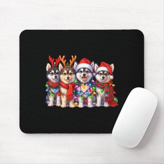 Cute Msky Christmas Dogs With Lights Long Sleeve Mousepad (Mit Mouse)