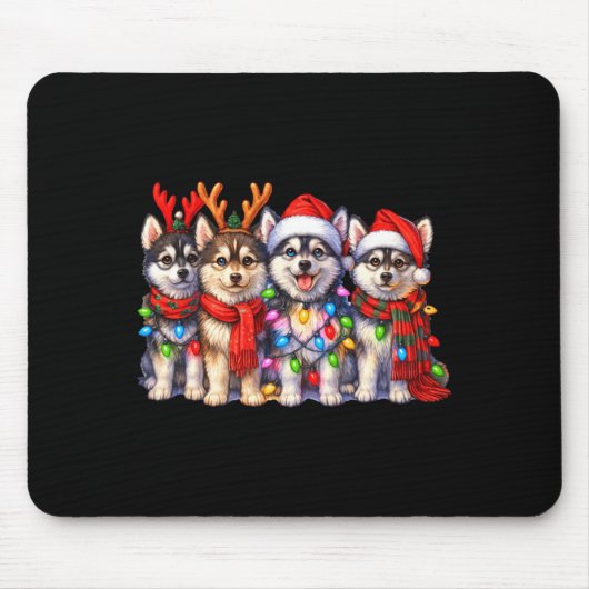 Cute Msky Christmas Dogs With Lights Long Sleeve Mousepad (Vorne)