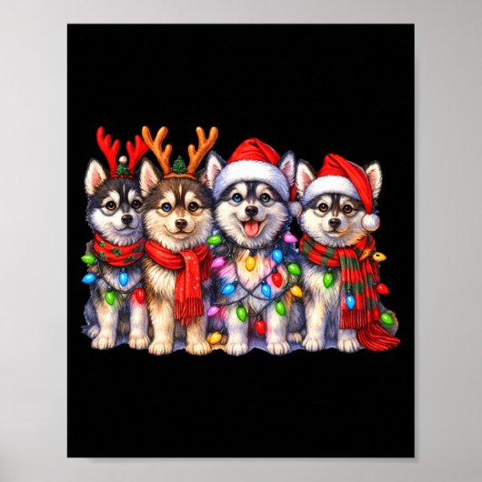 Cute Msky Christmas Dogs With Lights Long Sleeve Poster (Vorne)